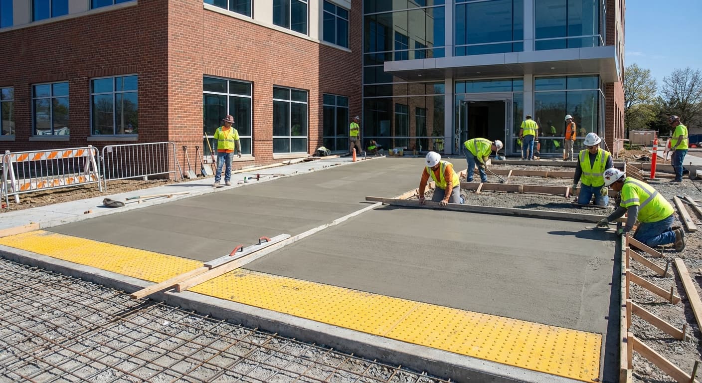New accessible route poured with yellow detectable warning panels set